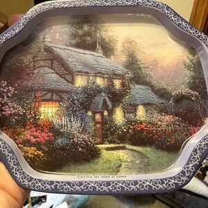 Vintage Giftco Metal Snack Tray 1992 Thomas Kinkade Enchanted Cottage Set of 4